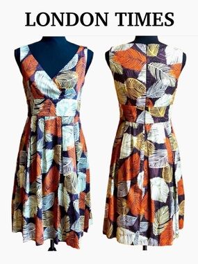 LONDON TIMES Sleeveless V-neck Fit-and-Flare Dress Lightweight Autumn Fall (2)